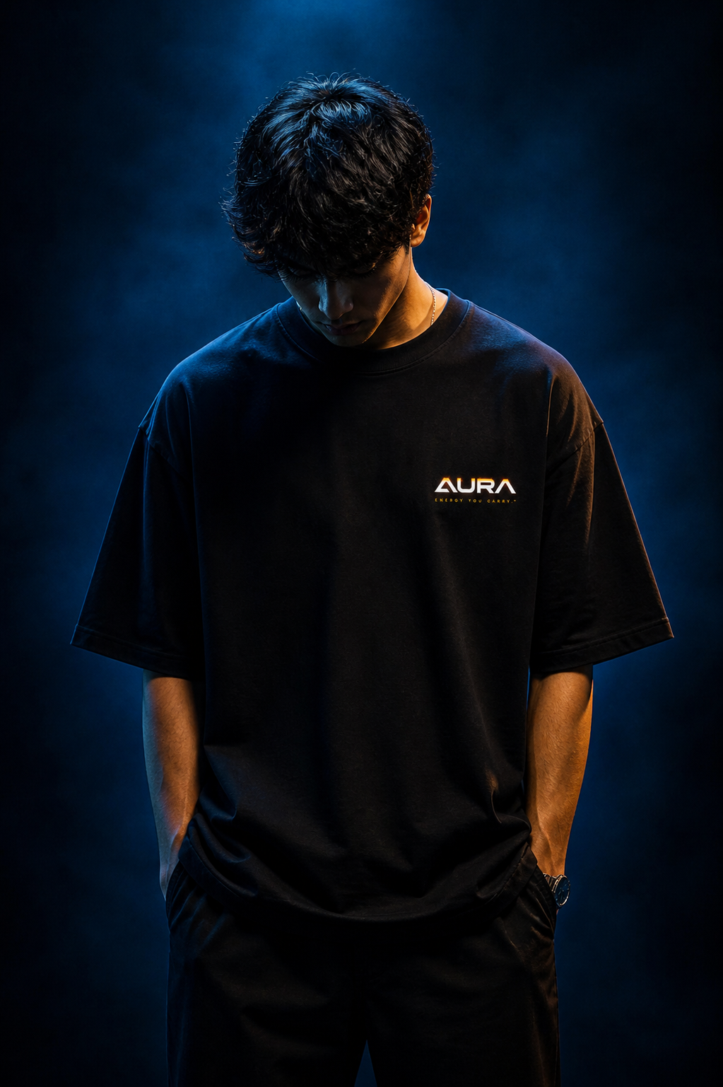 AURA Flame Oversized Tee — Washed Black