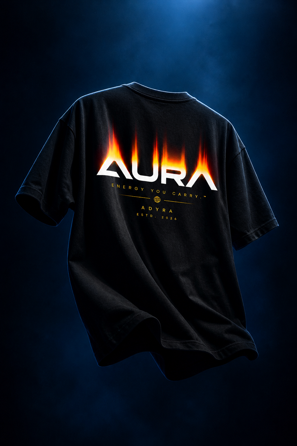 AURA Flame Oversized Tee — Washed Black
