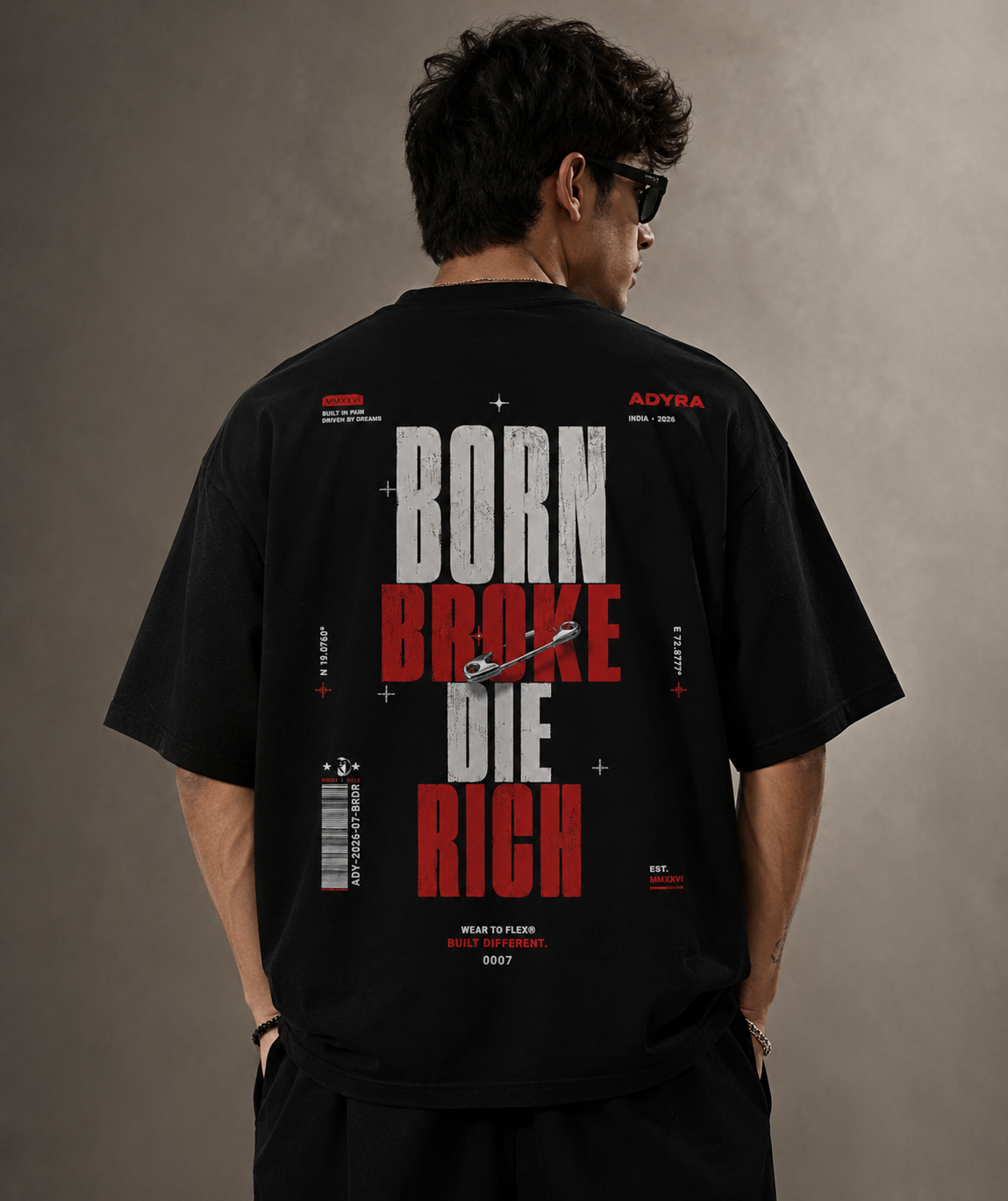 BORN BROKE DIE RICH OVERSIZED TEE - Black