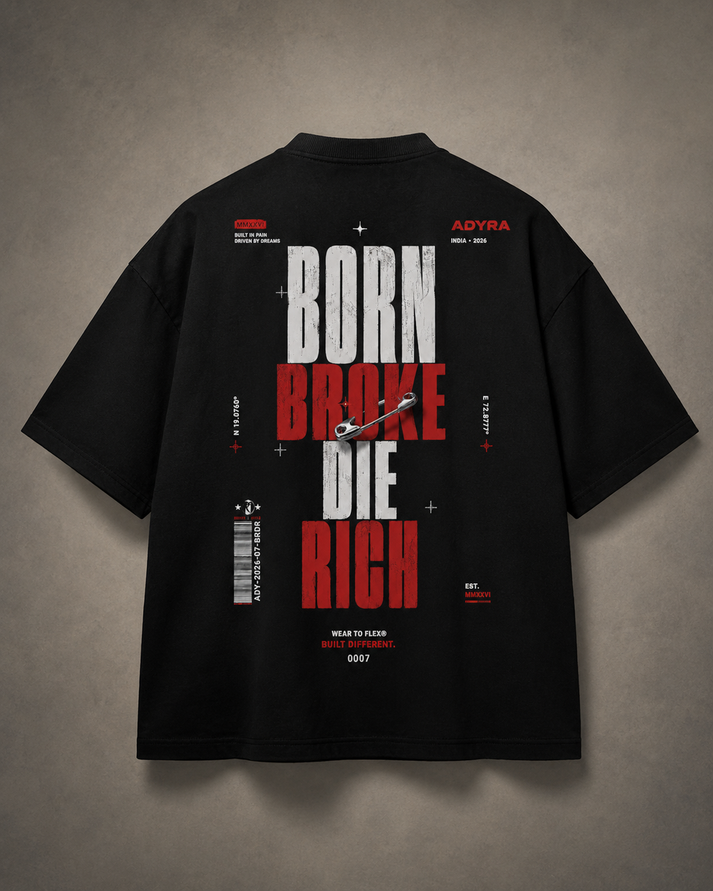 BORN BROKE DIE RICH OVERSIZED TEE - Black