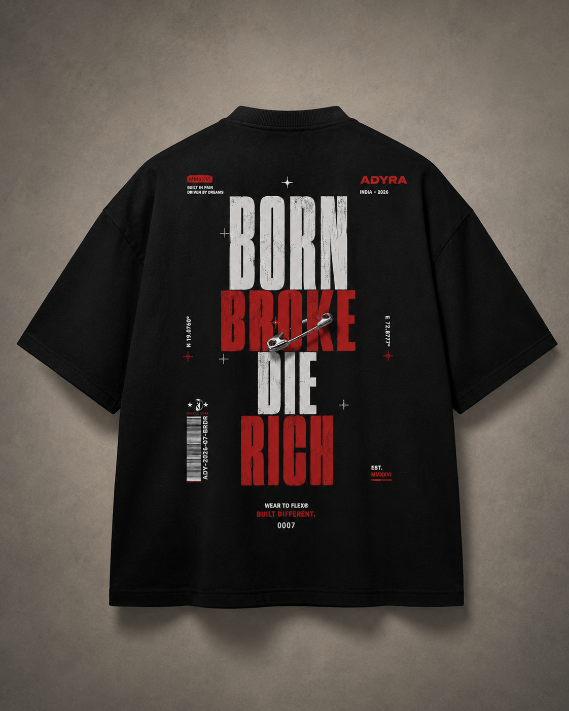 BORN BROKE DIE RICH OVERSIZED TEE - Black