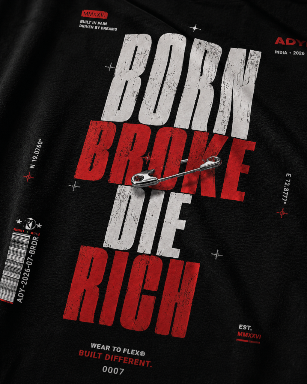 BORN BROKE DIE RICH OVERSIZED TEE - Black