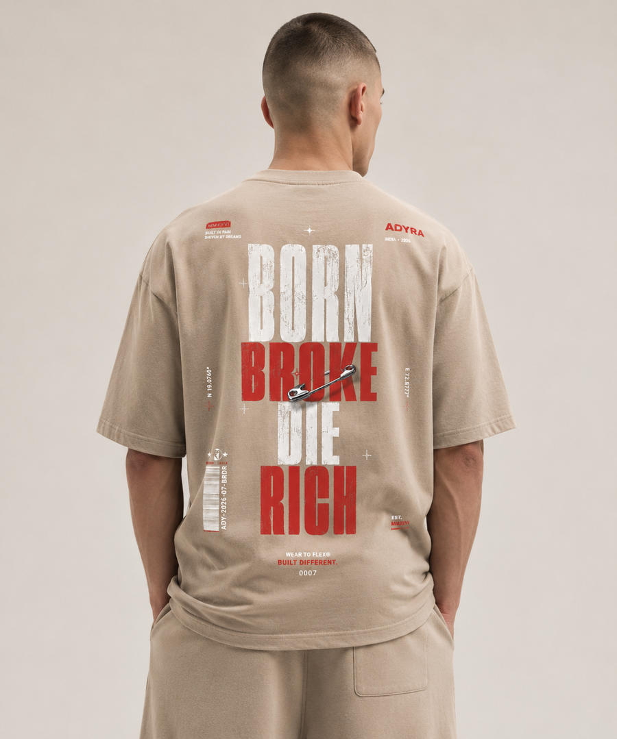 BORN BROKE DIE RICH OVERSIZED TEE - Beige