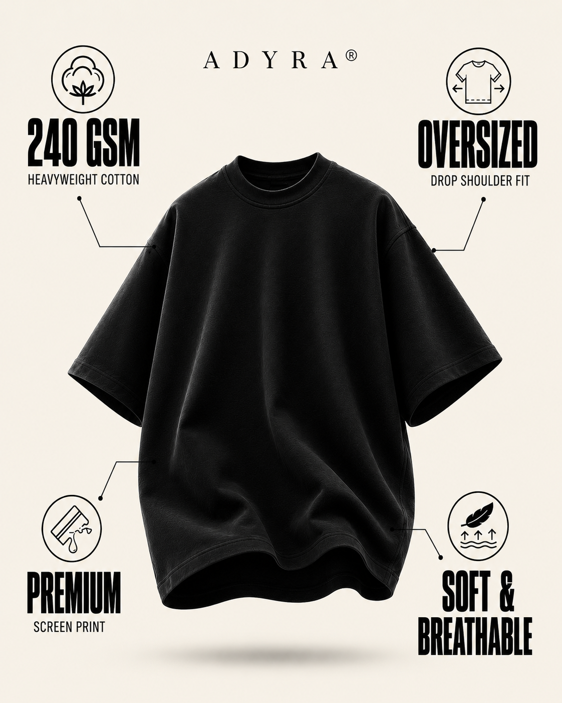 AURA Flame Oversized Tee — Washed Black