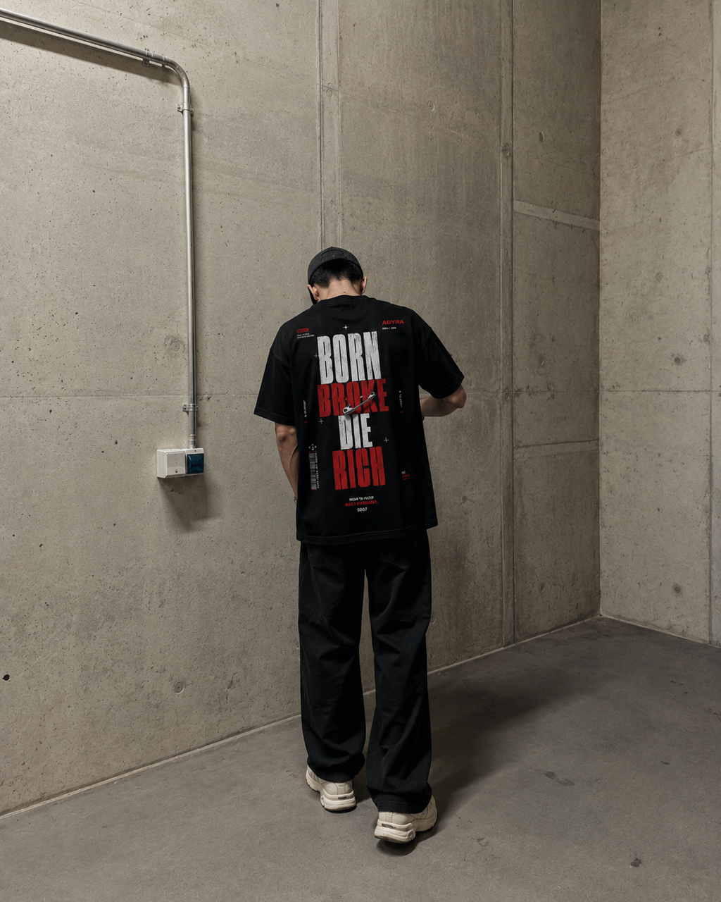 BORN BROKE DIE RICH OVERSIZED TEE - Black