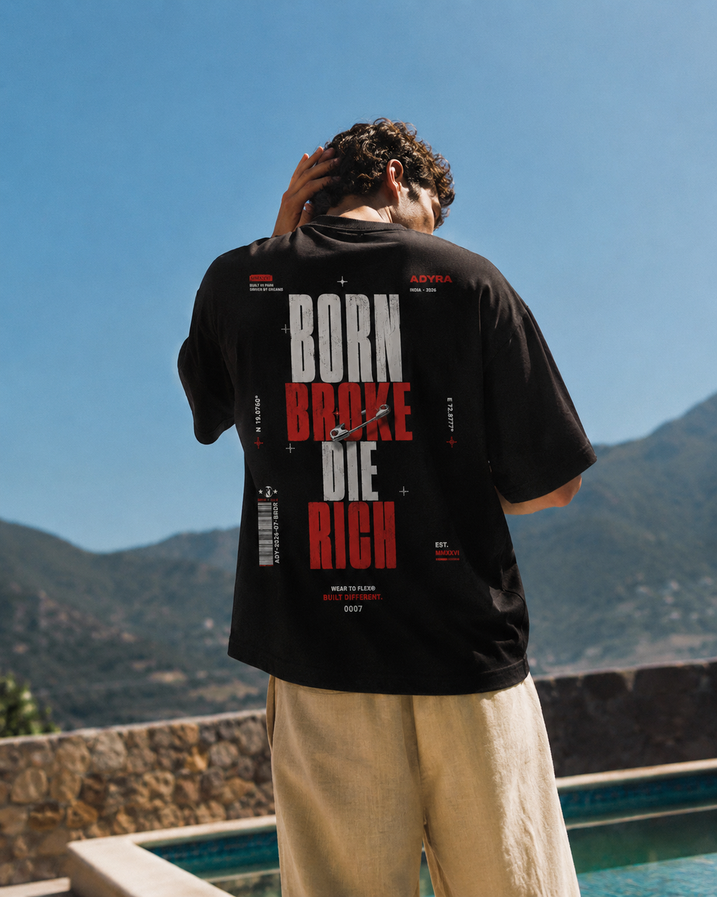 BORN BROKE DIE RICH OVERSIZED TEE - Black