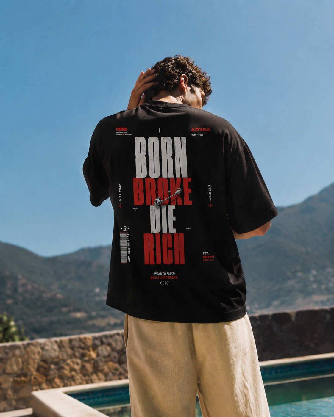 BORN BROKE DIE RICH OVERSIZED TEE - Black